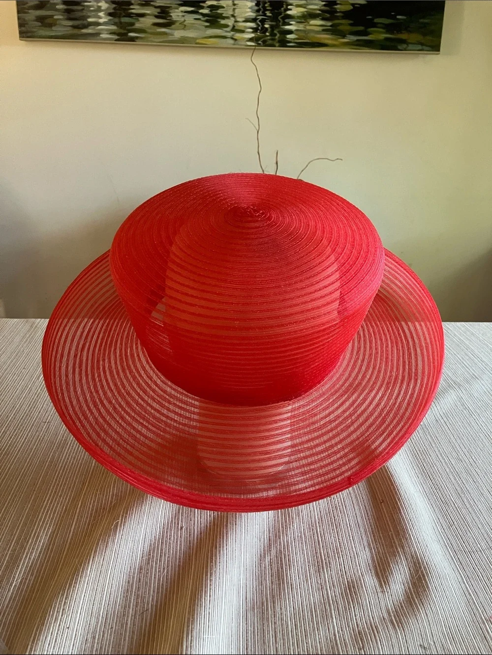 Elegant Red Wide-Brim Floral Hat